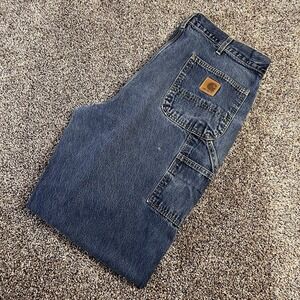 VTG Carhartt Mens Size 38x36 B13HDK Dungaree Fit Carpenter Dark Blue Denim Jeans